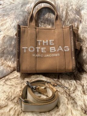 Marc Jacobs small (previously called Mini)Tote Bag in Tan Canvas with White Logo